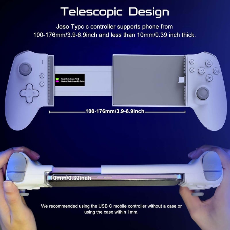 Joso Mobile Gaming Controller (USB-C) - Plug & Play with Hall Effect Joystick/Triggers, 2 Back Buttons, for Cloud/PS/Xbox/PC Remote Play, Universal Phone Gamepad - Image 3